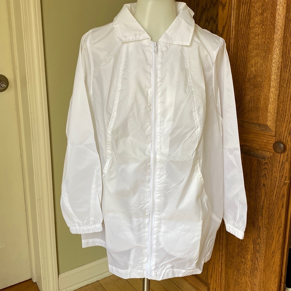 Woman Within White Nylon Rain Resistant Zip Up Jacket - Size M